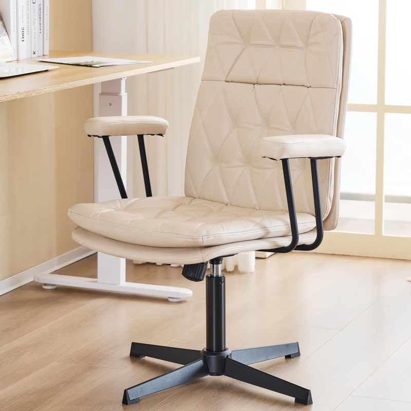 Cream Swivel Accent Chair Diamond Quilting Wingback Base