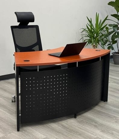 Curved Desk Tapered Metal Legs Polished Finish Mid Century