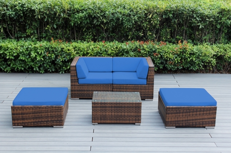 Curved Wicker Outdoor Sectional Set with Tucked Ottomans for Poolside