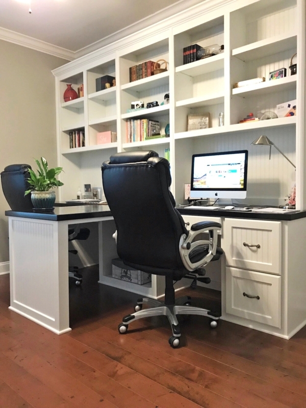 Custom Double Sided Desk Island With Matching Cabinetry Storage