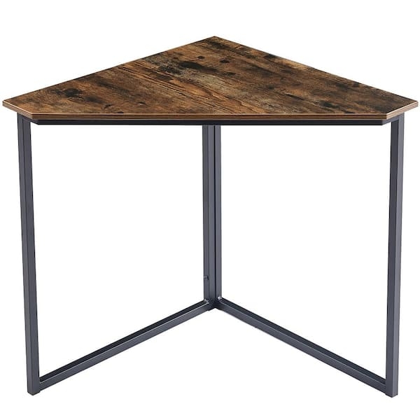 Dark Brown Triangular Corner Desk with Two-Tier Open Shelving