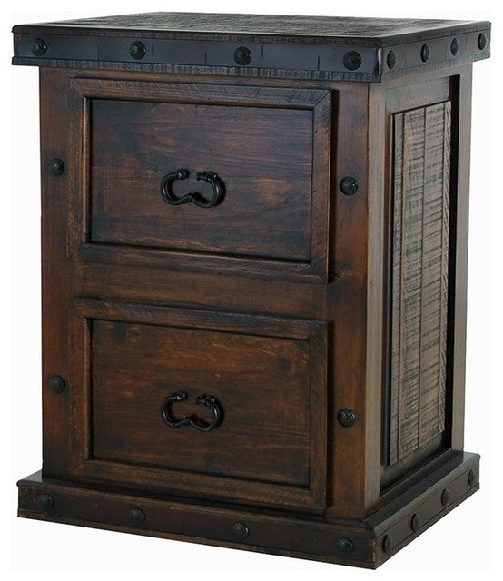Dark Wood Home Office Chest, Traditional Style with Nailhead Trim