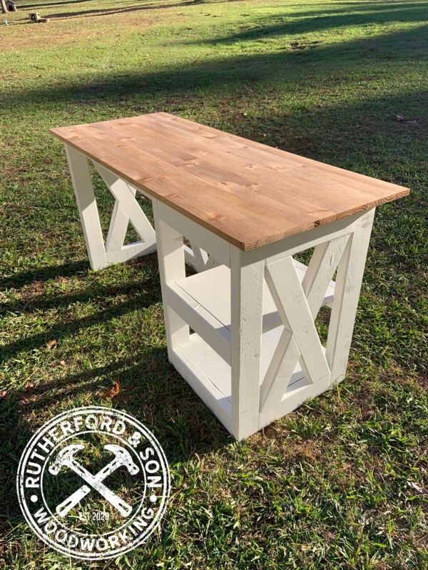 Dark Wood Home Office Desk with X-Style Trestle Base