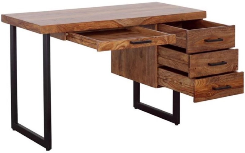 Dark Wood Writing Desk Four Drawers Raised Gallery Recessed Pulls