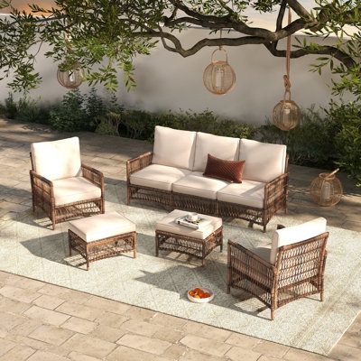 Dark Woven Wicker Sectional Patio Conversation Set L-Shaped