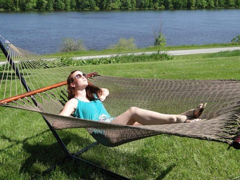 Deluxe Cream Soft Woven Rope Hammock with Macrame Fringe Details