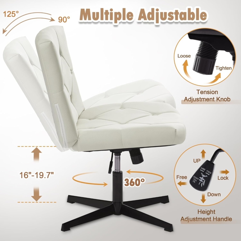 Desk Chair Armless Criss Cross Legs Extra Wide Seat Charcoal Fabric