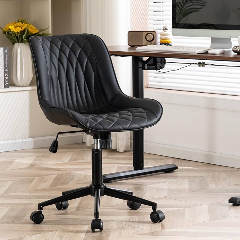 Desk Chair Armless Design Curved Back Polished Chrome Modern Minimalist