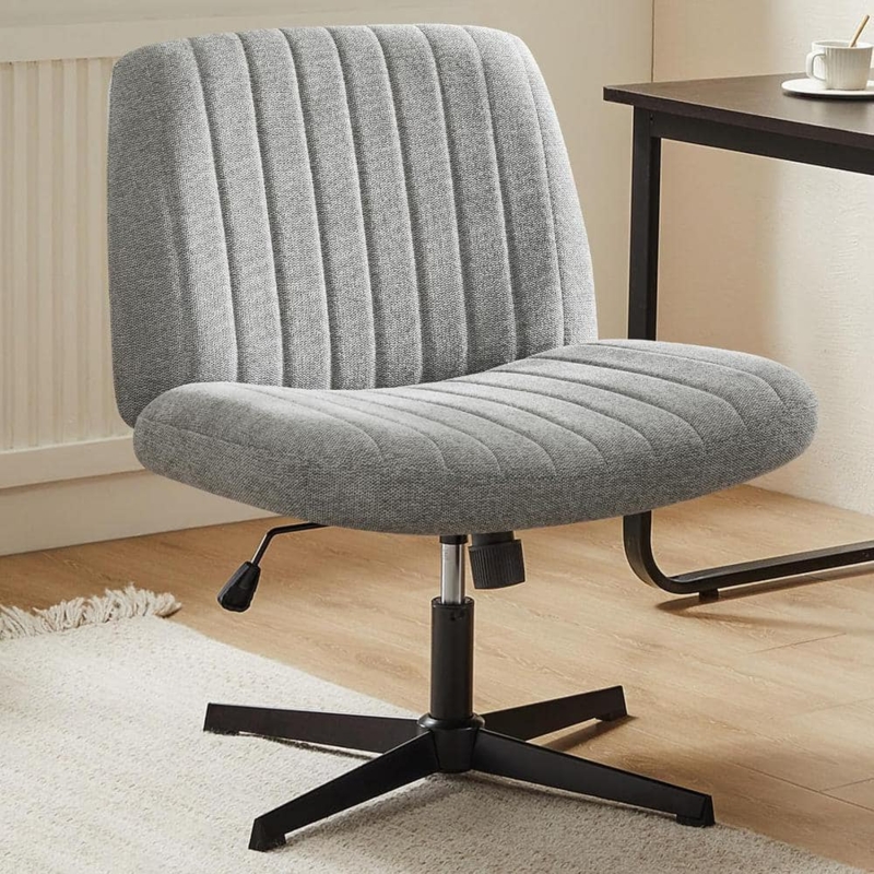 Desk Chair Armless Square Tufted Stitching No Wheels Base Gray