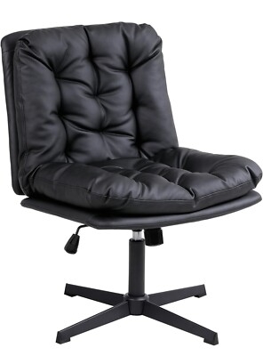 Desk Chair Armless Tan Leather Like Channel Tufted High Back