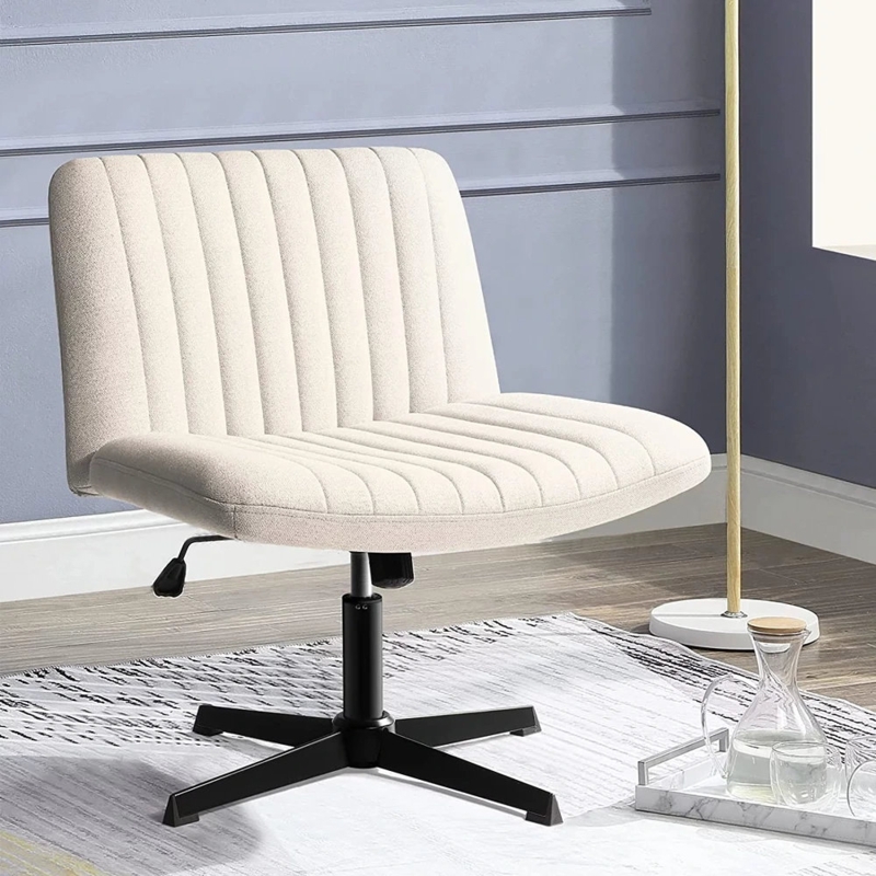 Desk Chair Beige Boucle Curved Back Fixed Metal Splayed Legs