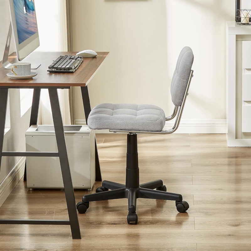 Desk Chair Beige Linen-Like Fabric Armless Chrome Base
