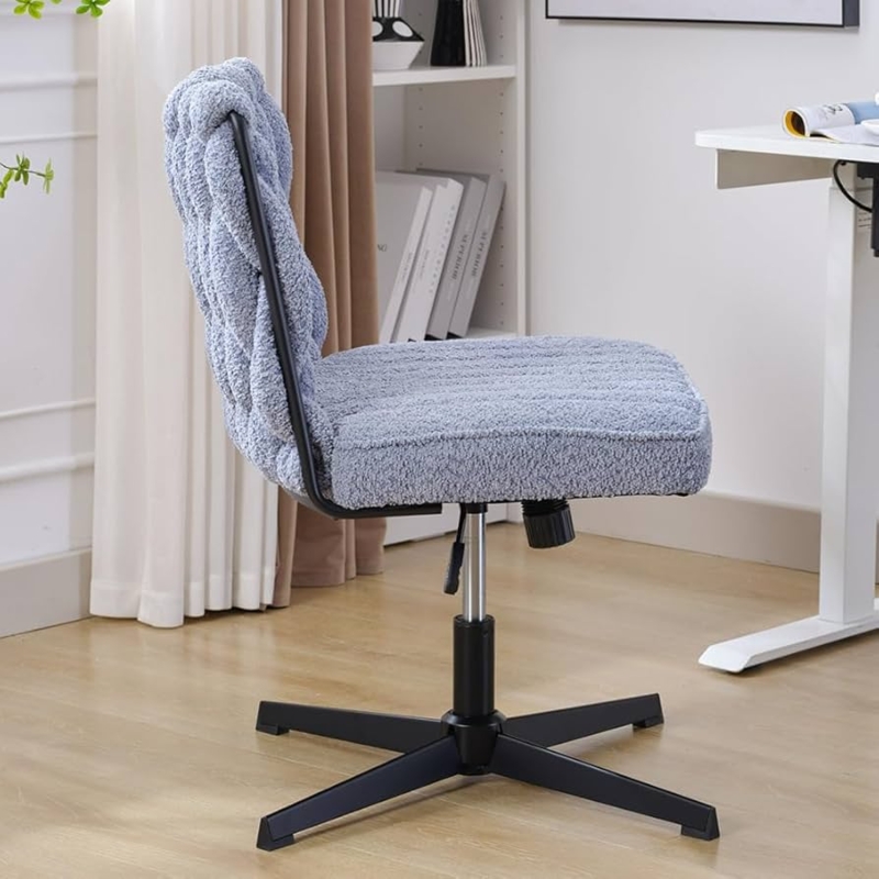 Desk Chair Blue Velvet Texture Armless Design with Chrome Base Glam