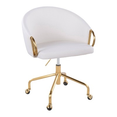 Desk Chair Cream Barrel Back Channel Tufting Polished Gold Base