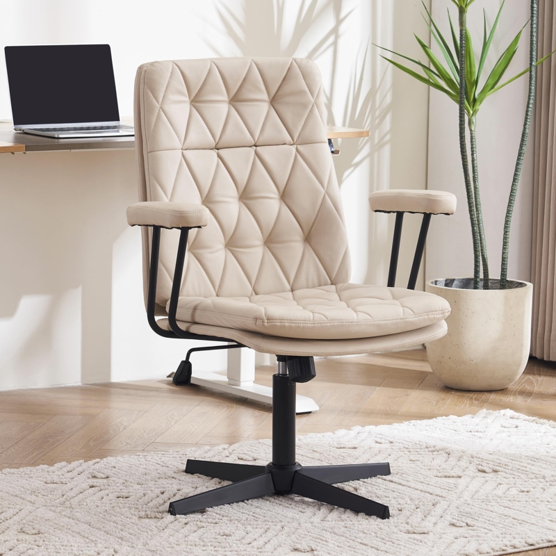 Desk Chair Cream Boucle Extra Wide Seat Cross Leg Base Swivel