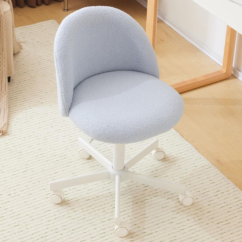 Desk Chair Cream Boucle Texture Petal Back Swivel Base
