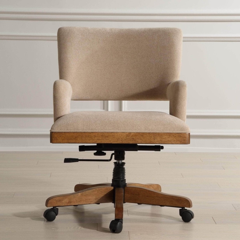 Desk Chair Curved Plywood Shell Black Leather-Like Polished Base