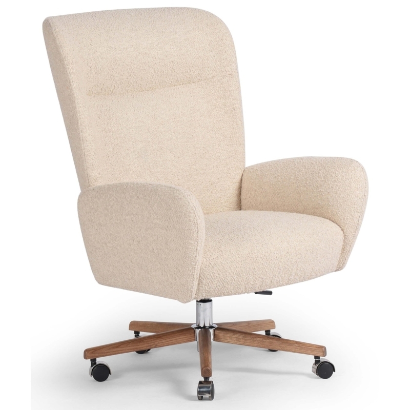 Desk Chair Curved Wood Frame Wrap-Around Back Linen-Like