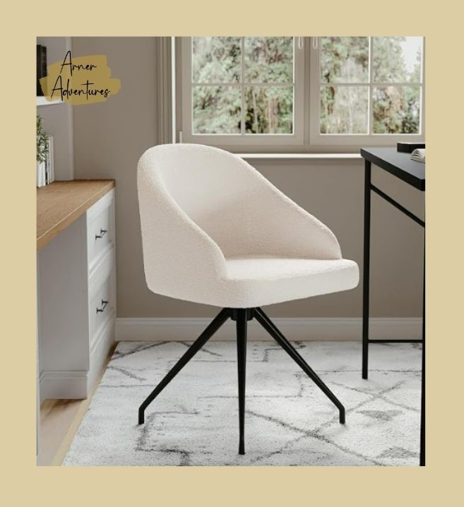 Desk Chair Gold Four-Legged Base Cream Boucle Upholstery