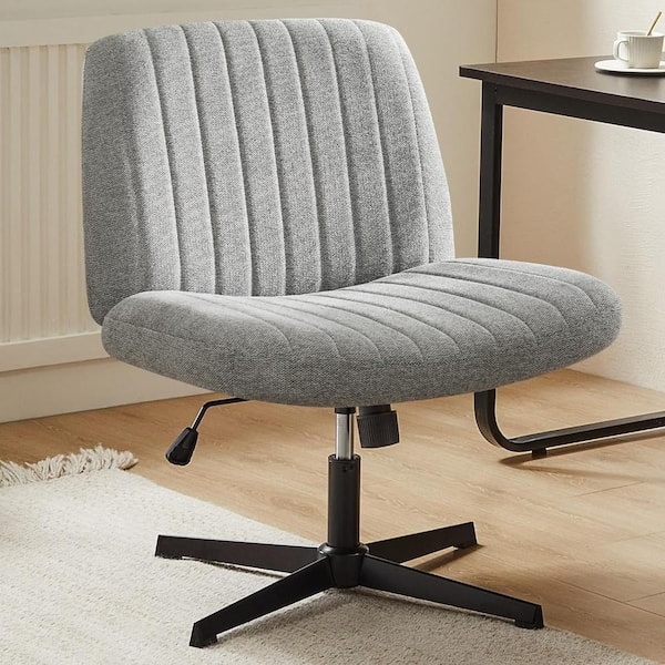 Desk Chair Gray Fabric Stationary Base Wide Seat No Wheels