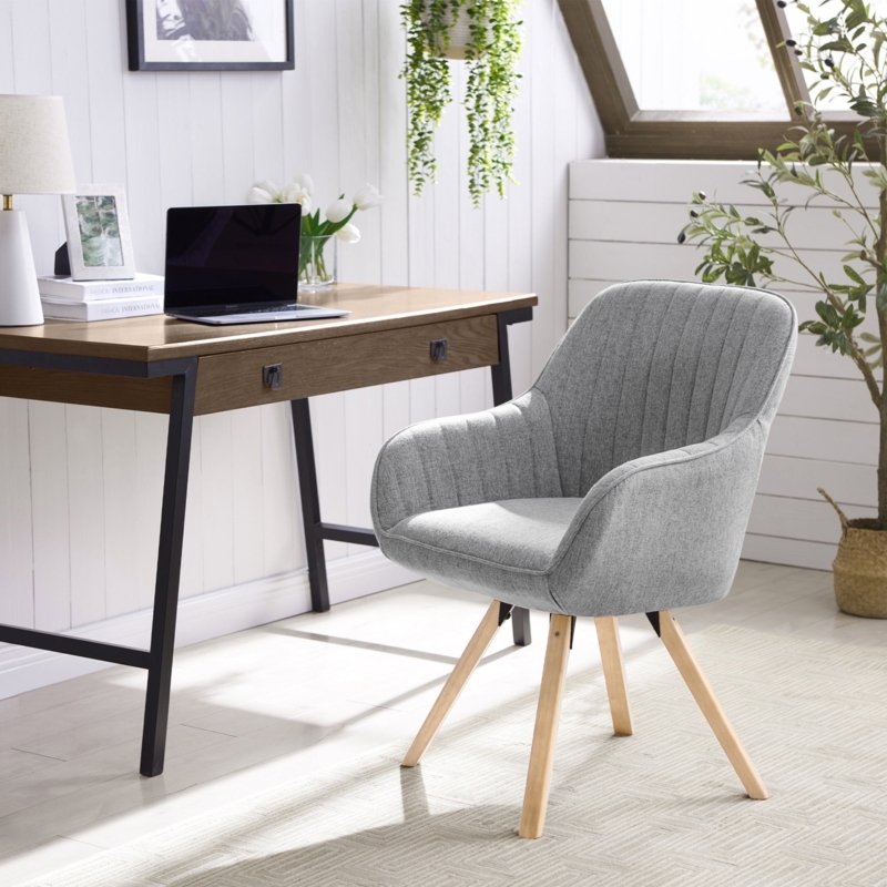 Desk Chair Gray Fabric Swivel Splayed Wood Legs Scandinavian Home Office