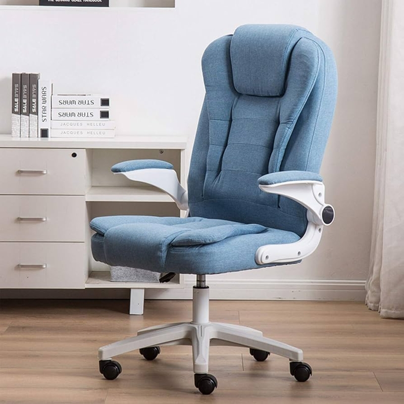 Desk Chair Gray Linen Extra Padded Design Horizontal Segmented Back