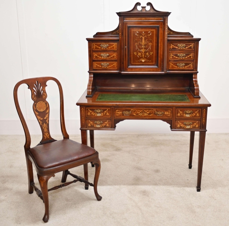 Desk Chair Horseshoe Back Wood Inlay Mahogany Edwardian Style