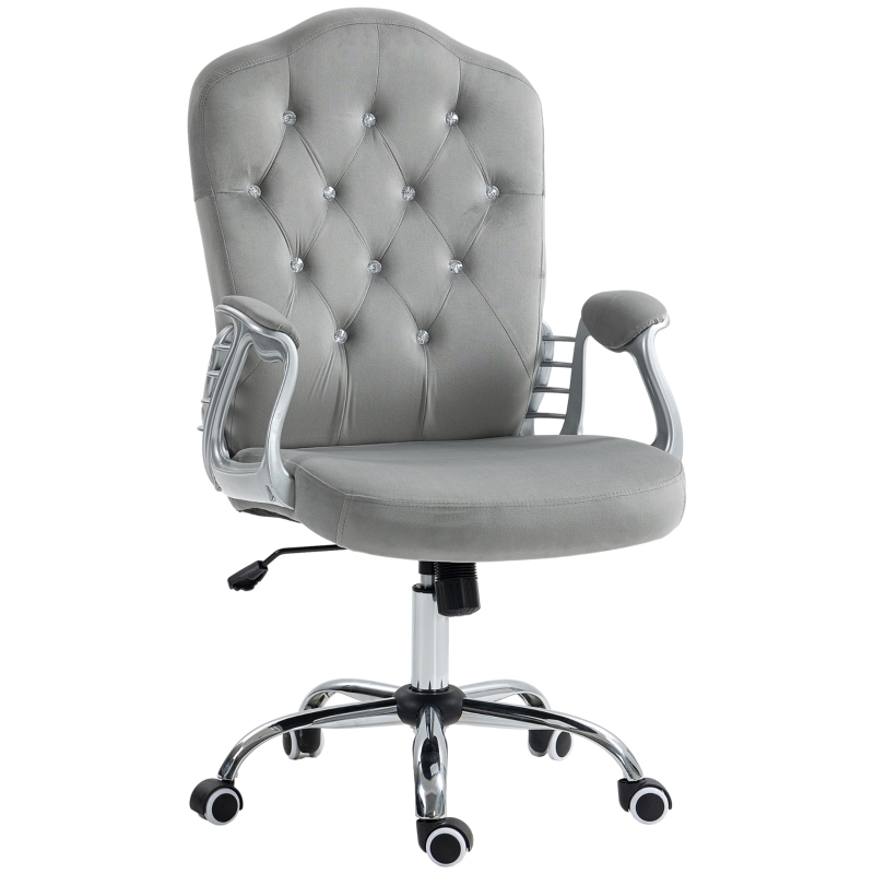 Desk Chair in Channel-Tufted Velvet with Chrome Base
