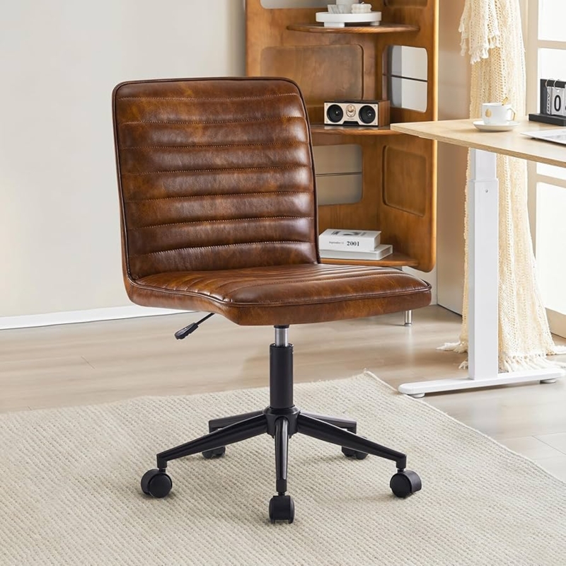 Desk Chair in Mustard Yellow Upholstery with Vertical Ribbed Stitching