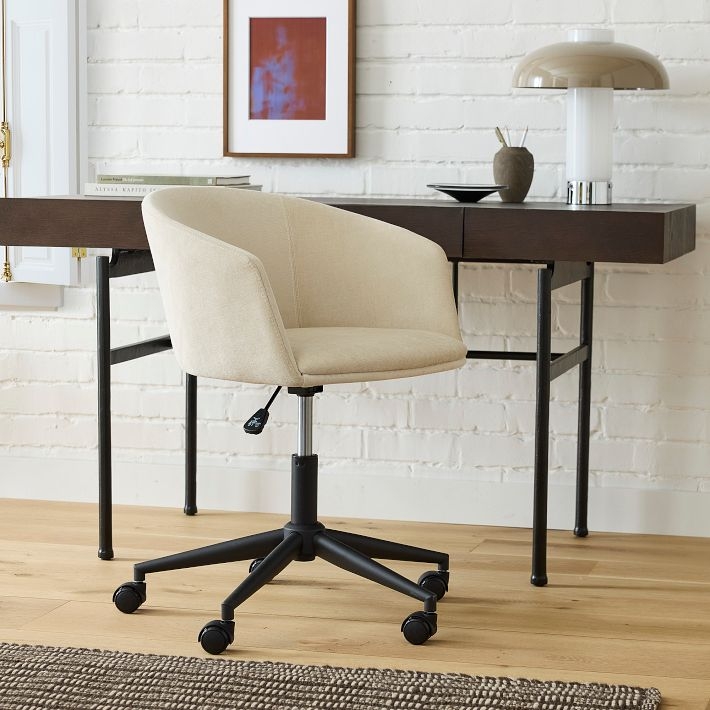 Desk Chair Mid-Century Modern Curved Wood Shell Swivel Grey
