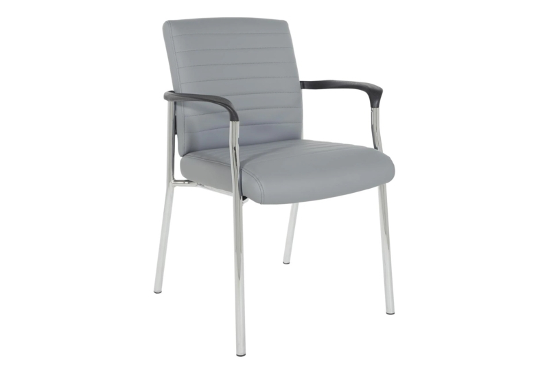 Desk Chair Natural Wood Base Channel Stitching Faux Leather