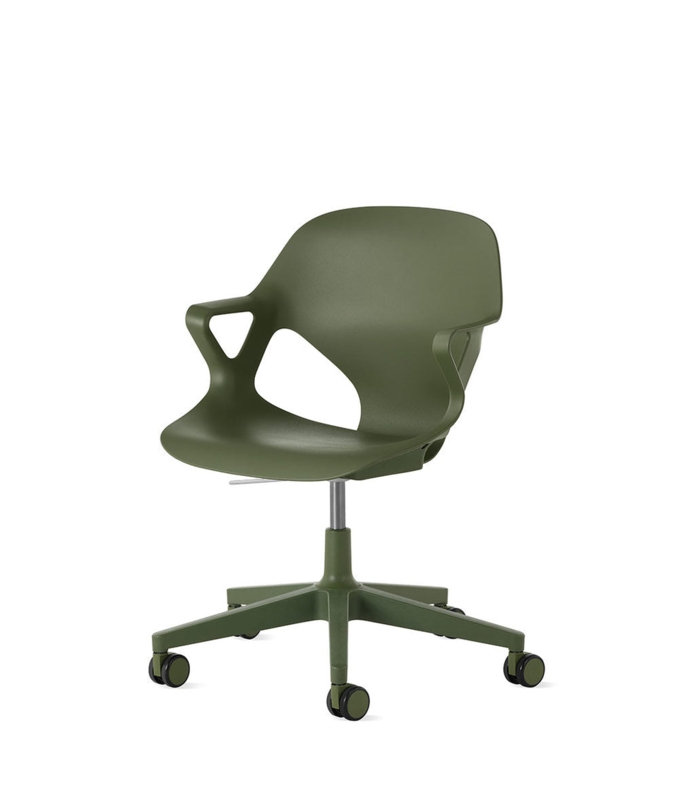 Desk Chair Olive Green Mono Shell Design Molded Plastic Fixed Arms