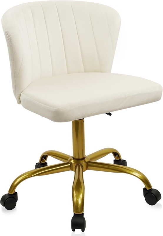 Desk Chair Pink Velvet Armless Channel Tufting Vanity Feminine