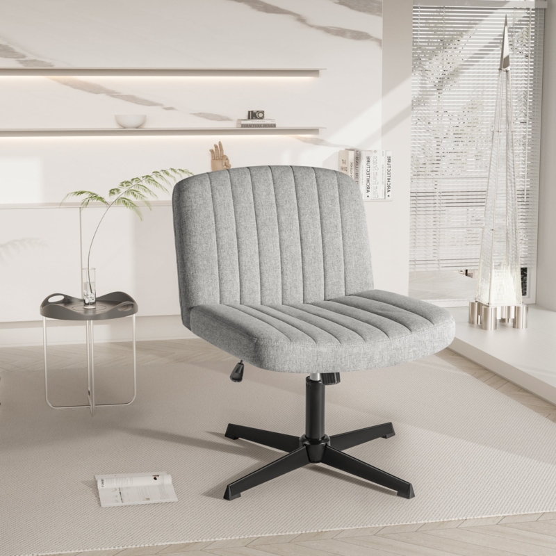 Desk Chair Quilted Stitching Matte Black Cross Base Textured Gray