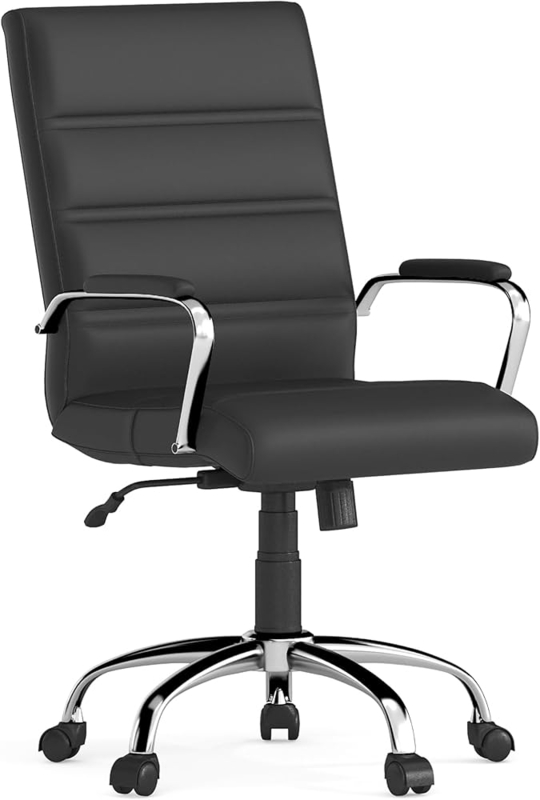Desk Chair Ribbed Upholstery Polished Metal Base Professional