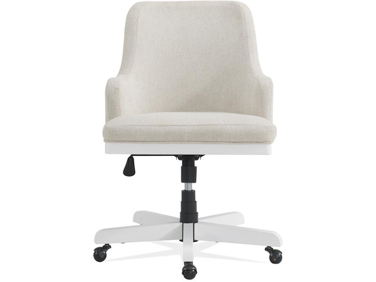 Desk Chair Slatted Back Warm Wood Frame Beige Fabric
