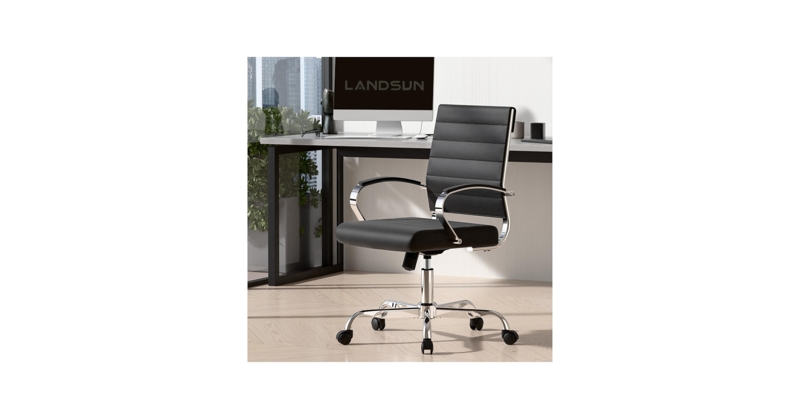 Desk Chair Slim Silhouette Ribbed Chrome Plated Swivel Base