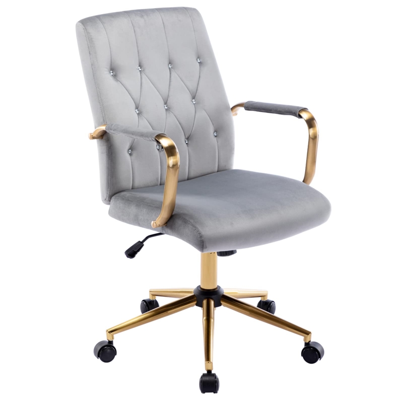 Desk Chair Velvet Gold Polished Base Open Back Design Glam