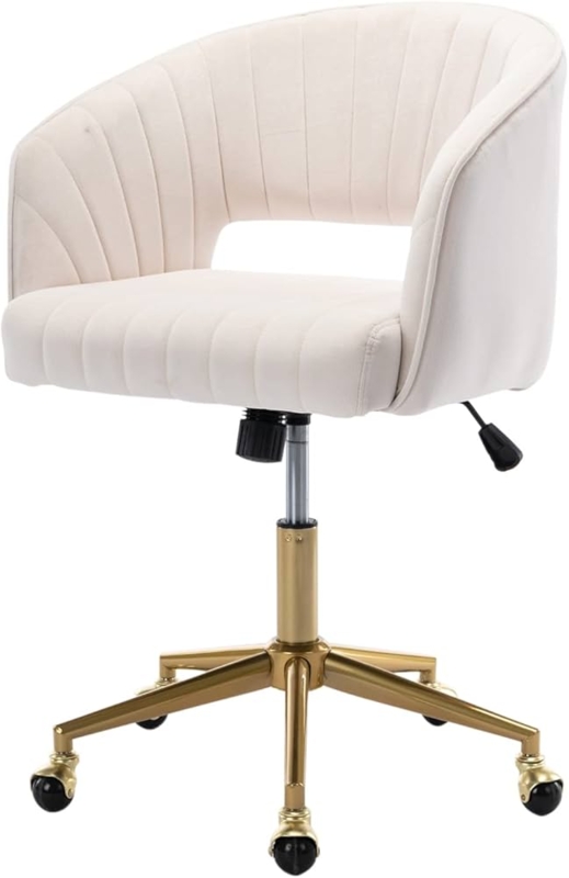 Desk Chair Vertical Channel Tufting Gold Base Velvet-Like