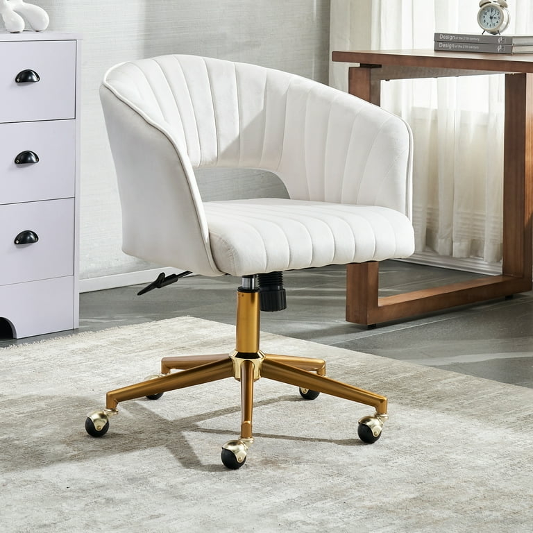 Desk Chair Vertical Channeling Gold Base Bucket Seat Silhouette