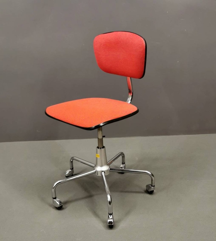 Desk Chair Vibrant Red Fabric Polished Chrome Armless Swivel Retro