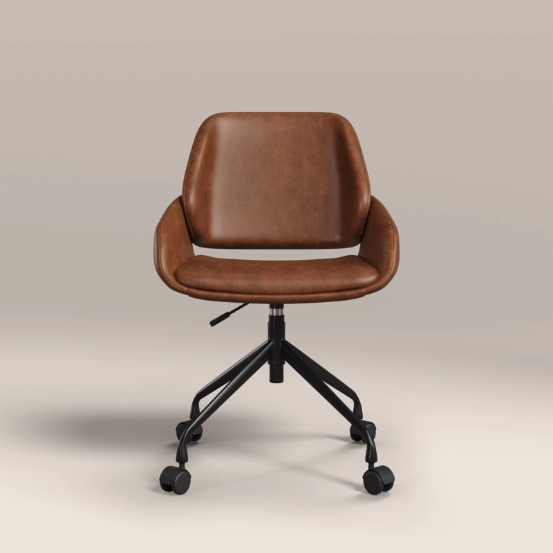 Desk Chair Vintage Tan Ribbed Wood Shell Swivel