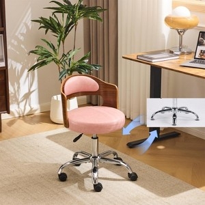 Desk Chair Walnut Curved Back Black Armless Swivel