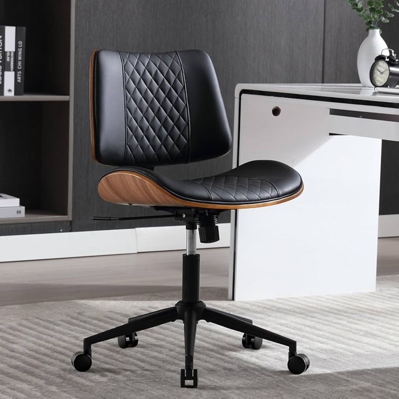 Desk Chair Walnut Finish Bentwood Shell Armless Design Swivel Base