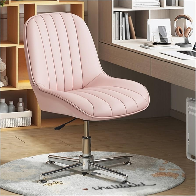 Desk Chair Wide Seat Pink Faux Leather Swivel Base