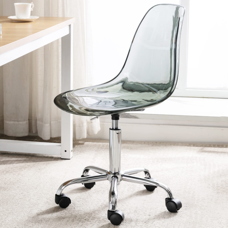 Desk Chair with Black Cushion, Transparent Acrylic Back, Polished Chrome Base