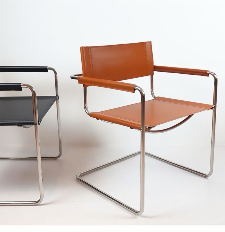 Desk Chair with Cantilever Base, Camel Ribbed Leather-Like, Polished Frame