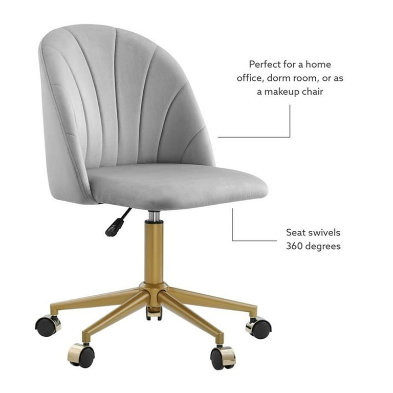 Desk Chair with Channel Tufting & Polished Gold Base