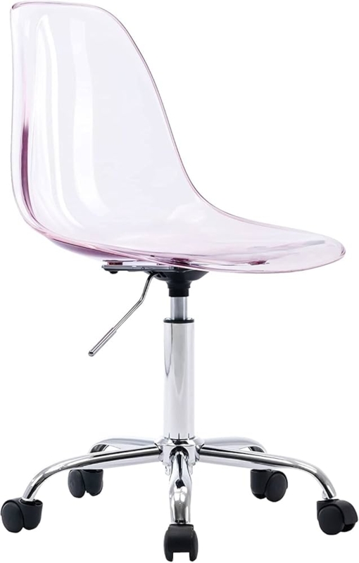Desk Chair with Pink Cushion, Clear Acrylic Shell and Polished Metal Base