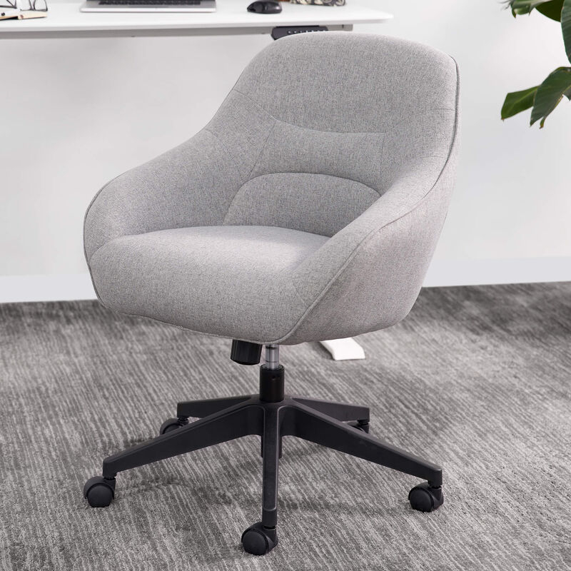 Desk Chair with White Frame and Woven Grey Fabric Upholstery